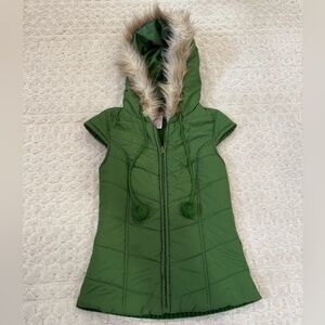 Green Hooded Vest with Faux Fur